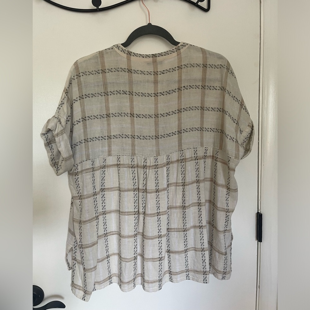 Madewell Plaid Blouse in Cream and Brown - Picture 4 of 5